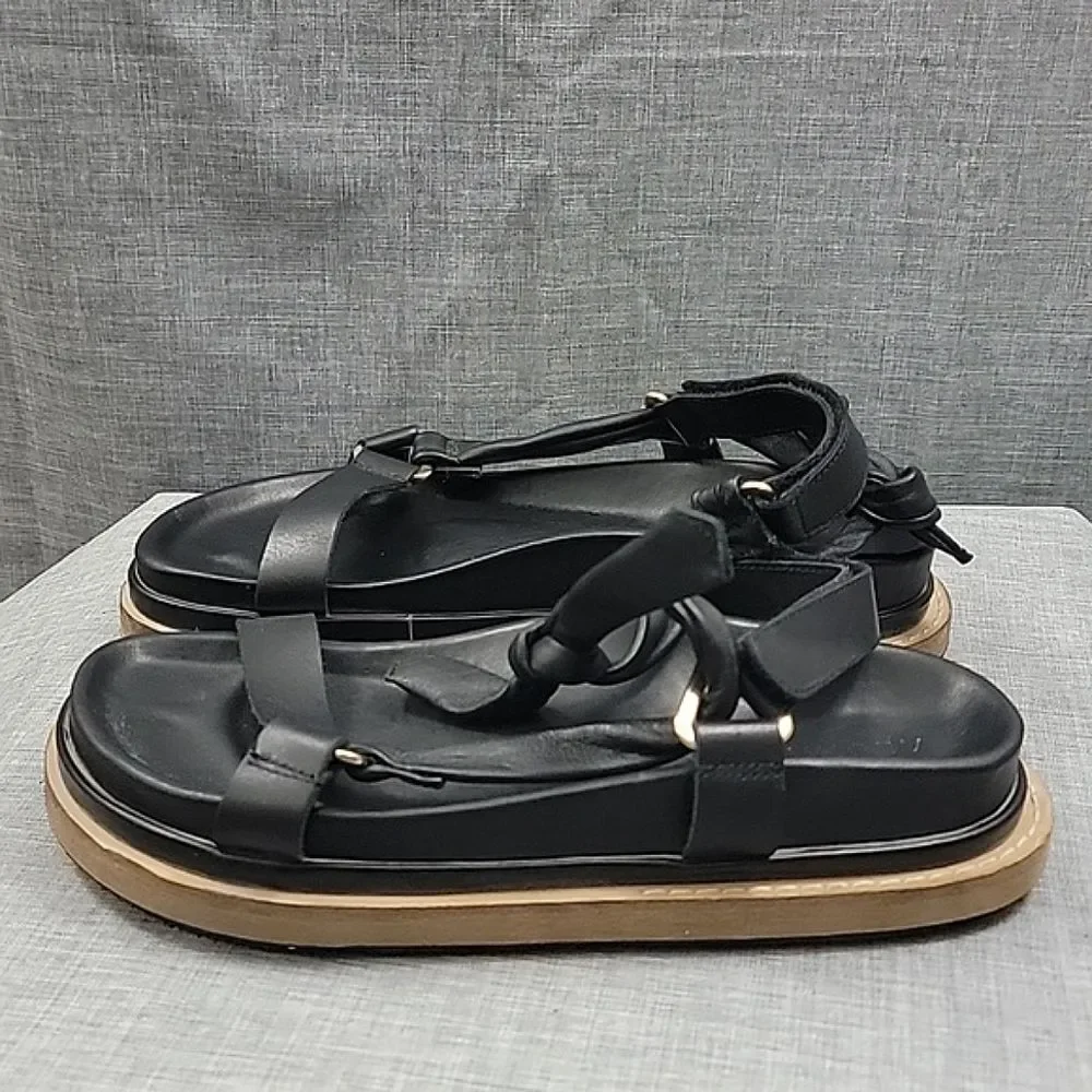 ALOHAS Women's Tied Together Black Leather Sandals SZ 38EUR 7 -7.5US